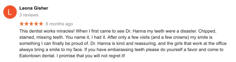 A person 's testimonial for dr. Hanna