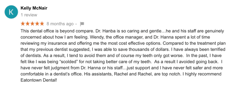 A review of dr. Hanna 's office in the dental practice