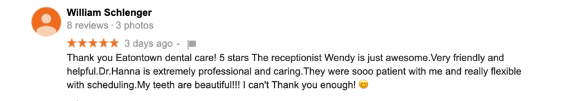 A person 's testimonial for the receptionist.
