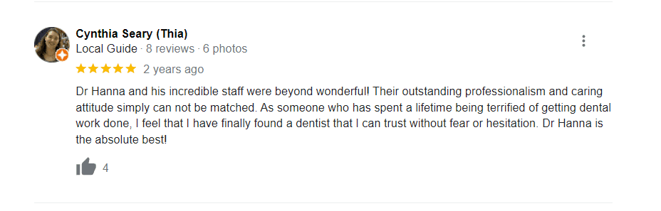 A google review of a dentist in the united states.